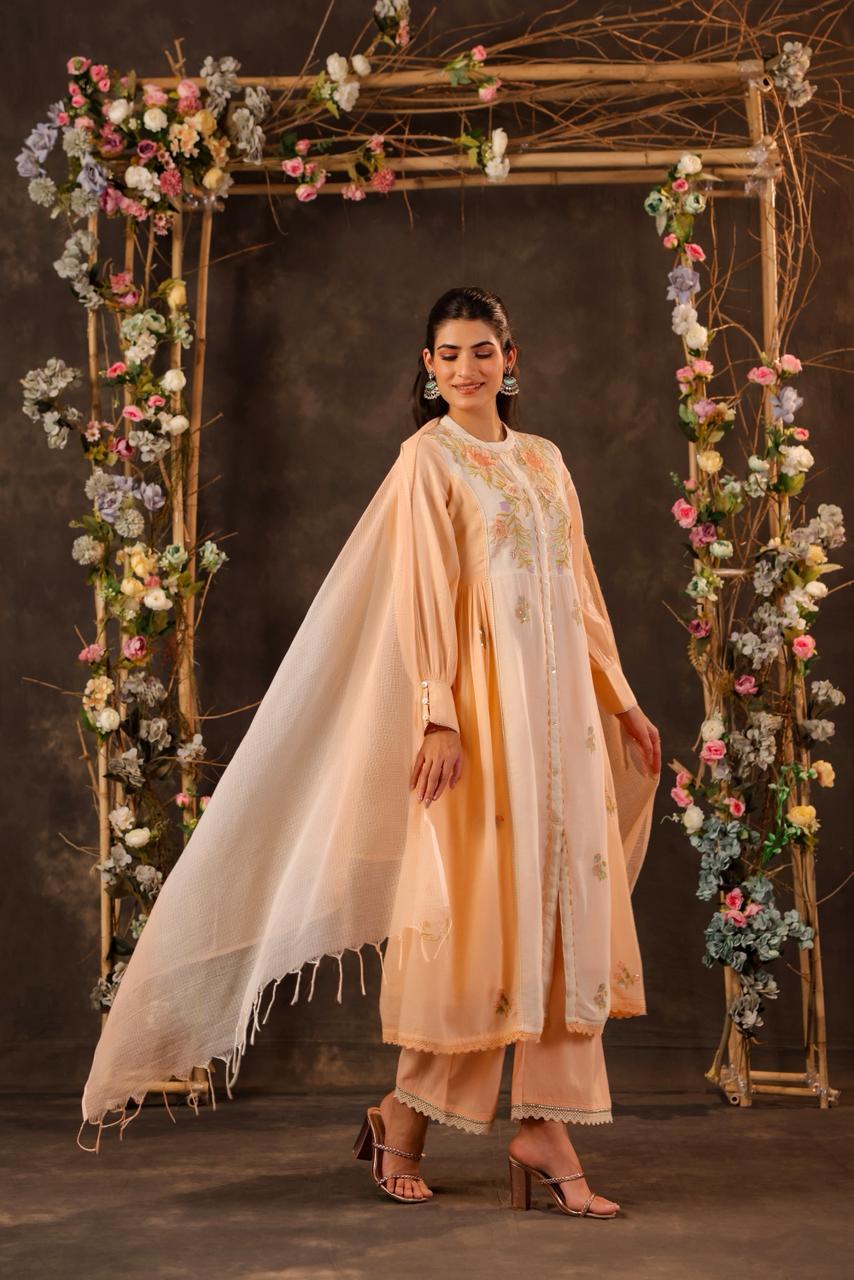 Peach Front-Slit Anarkali Set