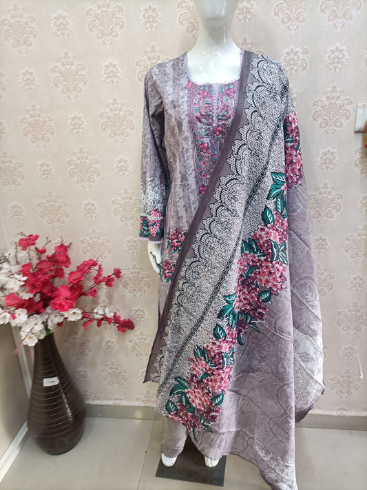 Hazel Dusty Levender Pakistani Style Suit – 3 Piece Cotton