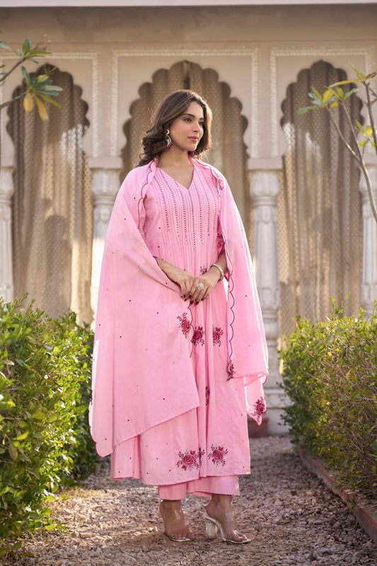 Barira Pink Cotton Anarkali Set