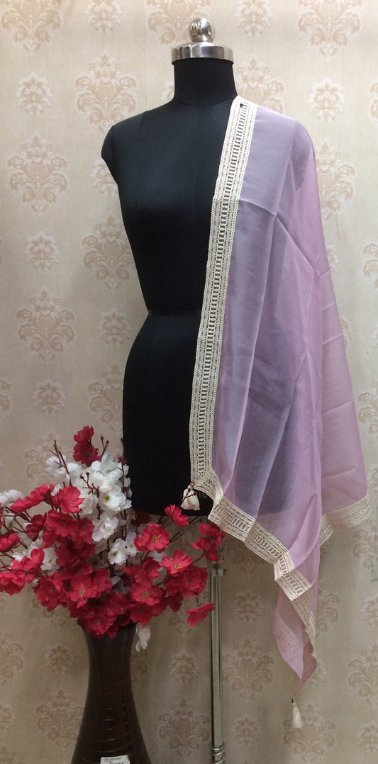 Organza Light Pink Dupatta with Lace Border