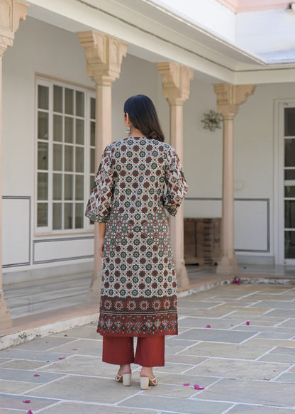 Fahima Ajrakh print cotton kurta set with dupatta