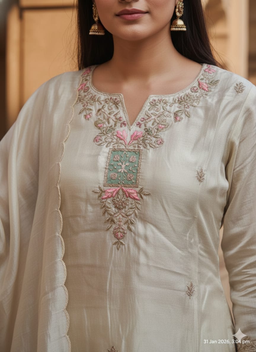 Tanvir Off-White Embroidered Sharara Set