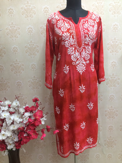 Rayon tie dye Lucknowi kurti