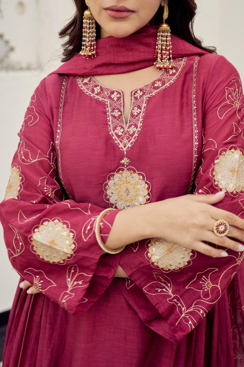 Radiant Magenta Embroidered Anarkali Set
