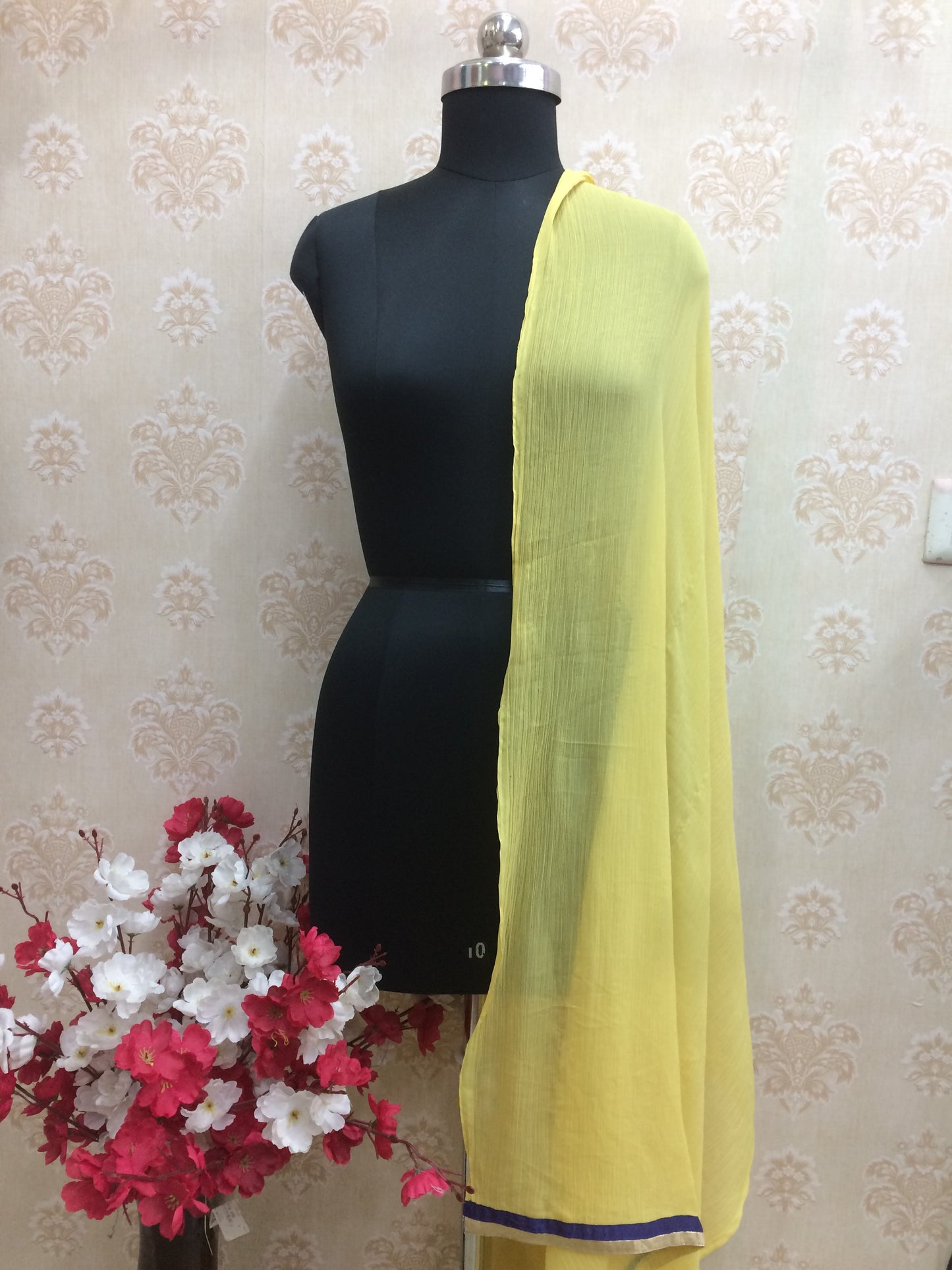 Solid Bright Yellow Chiffon Dupatta with Contrast Border