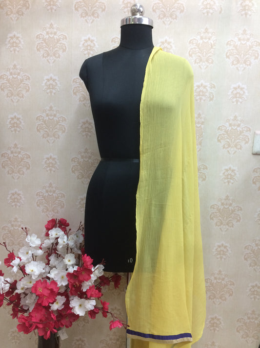 Solid Bright Yellow Chiffon Dupatta with Contrast Border