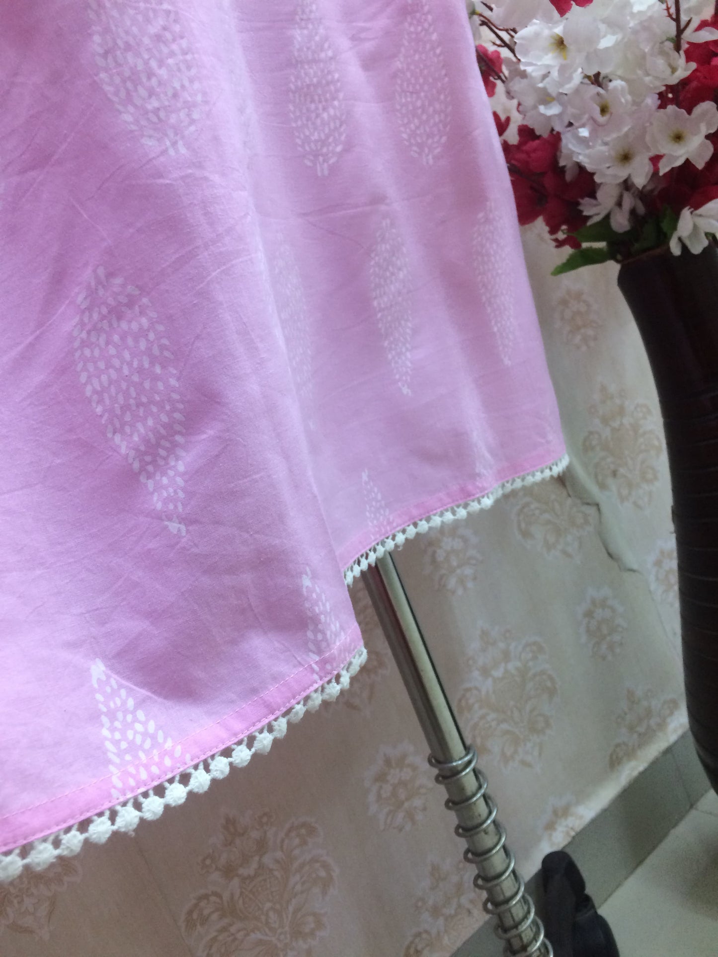 Charming Pink Cotton Kurti with White Mirror Work