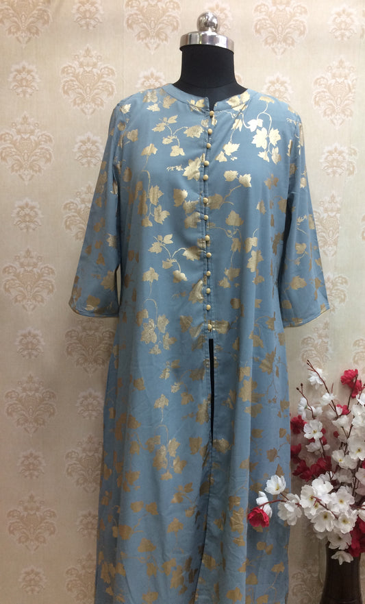 Front Slit Gold Foil Print Kurta