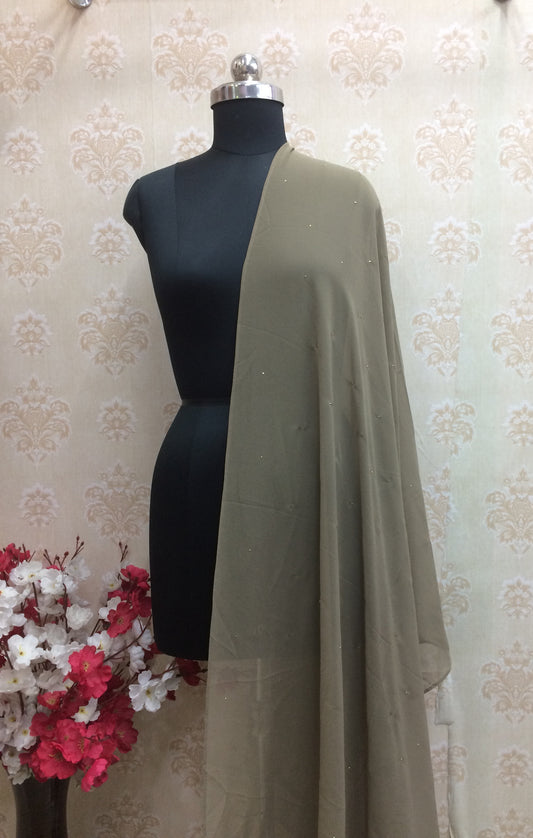 Taupe Brown Chiffon Dupatta with Delicate Stone Work