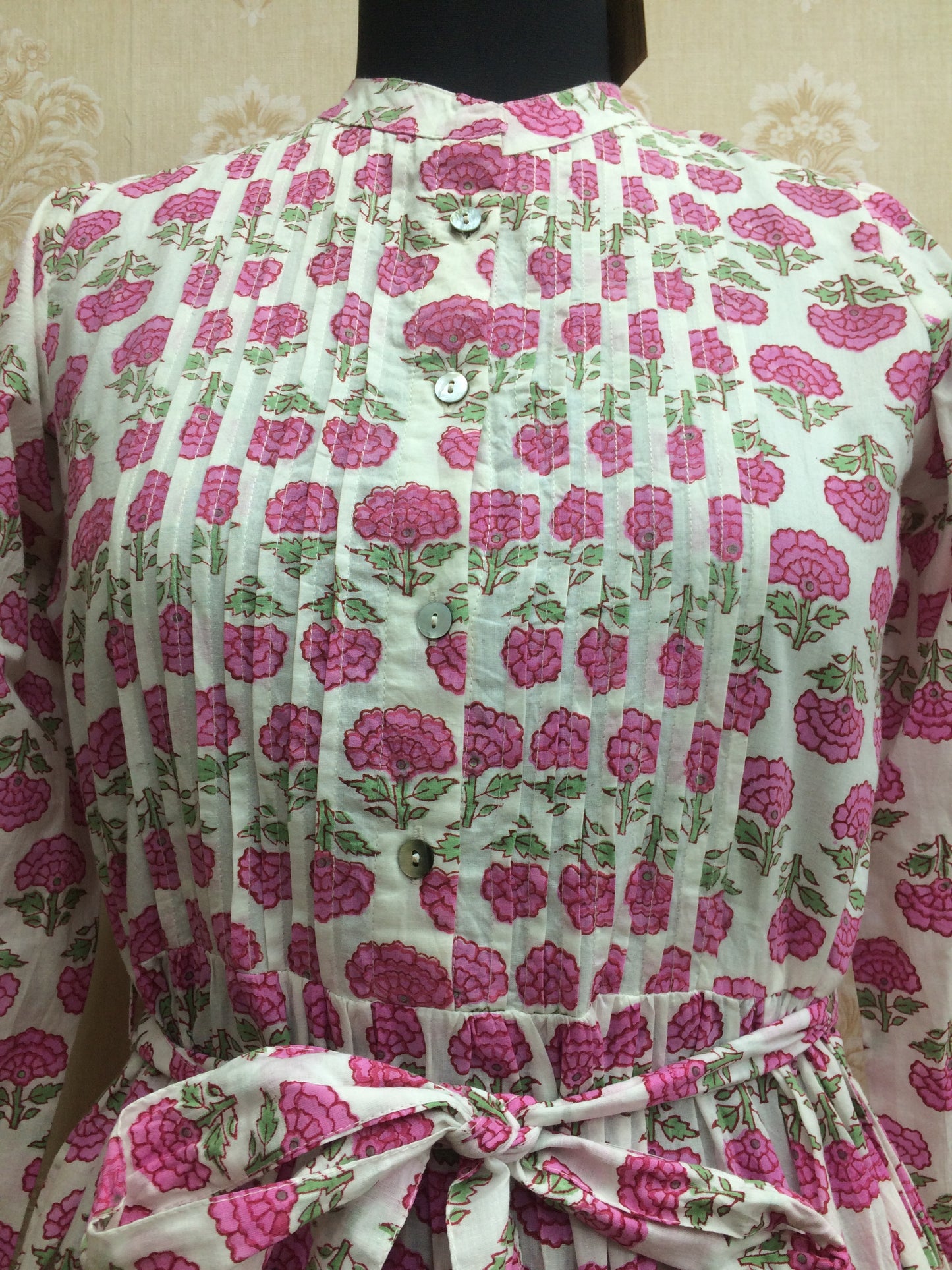 Floral Printed Cotton Kurti with Pleated Yoke with tiered