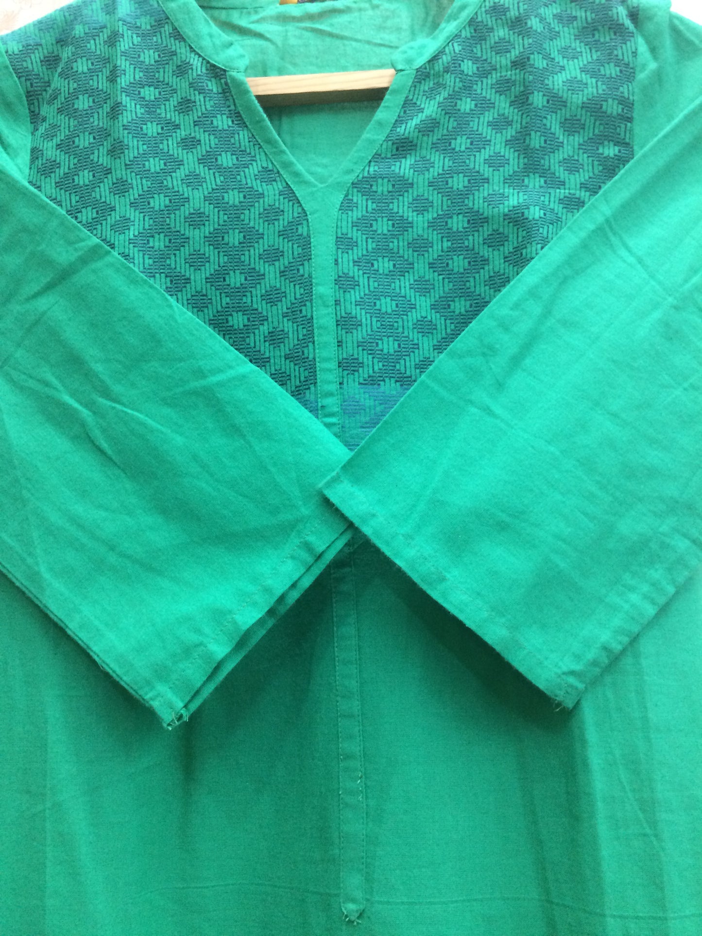 Emerald Green Cotton Kurti with Embroidered Yoke