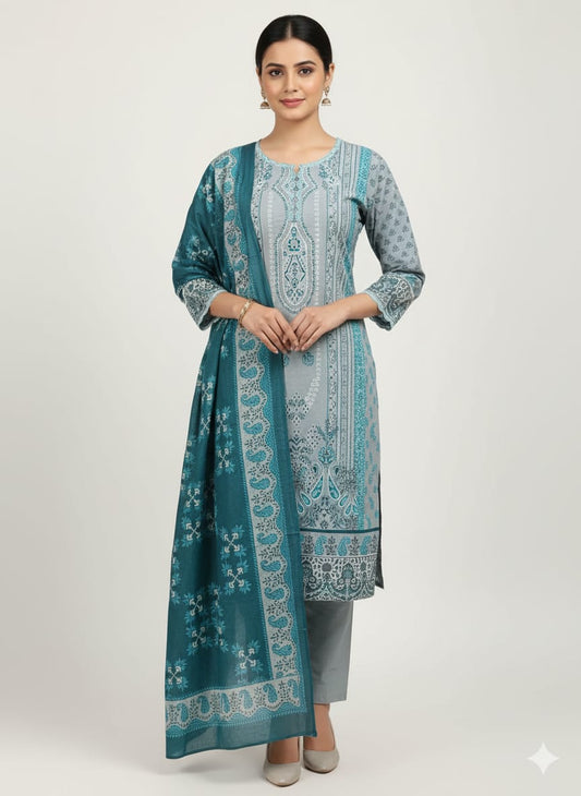 Elegant Stitched Pakistani Cotton Suit - Ready-to-Wear