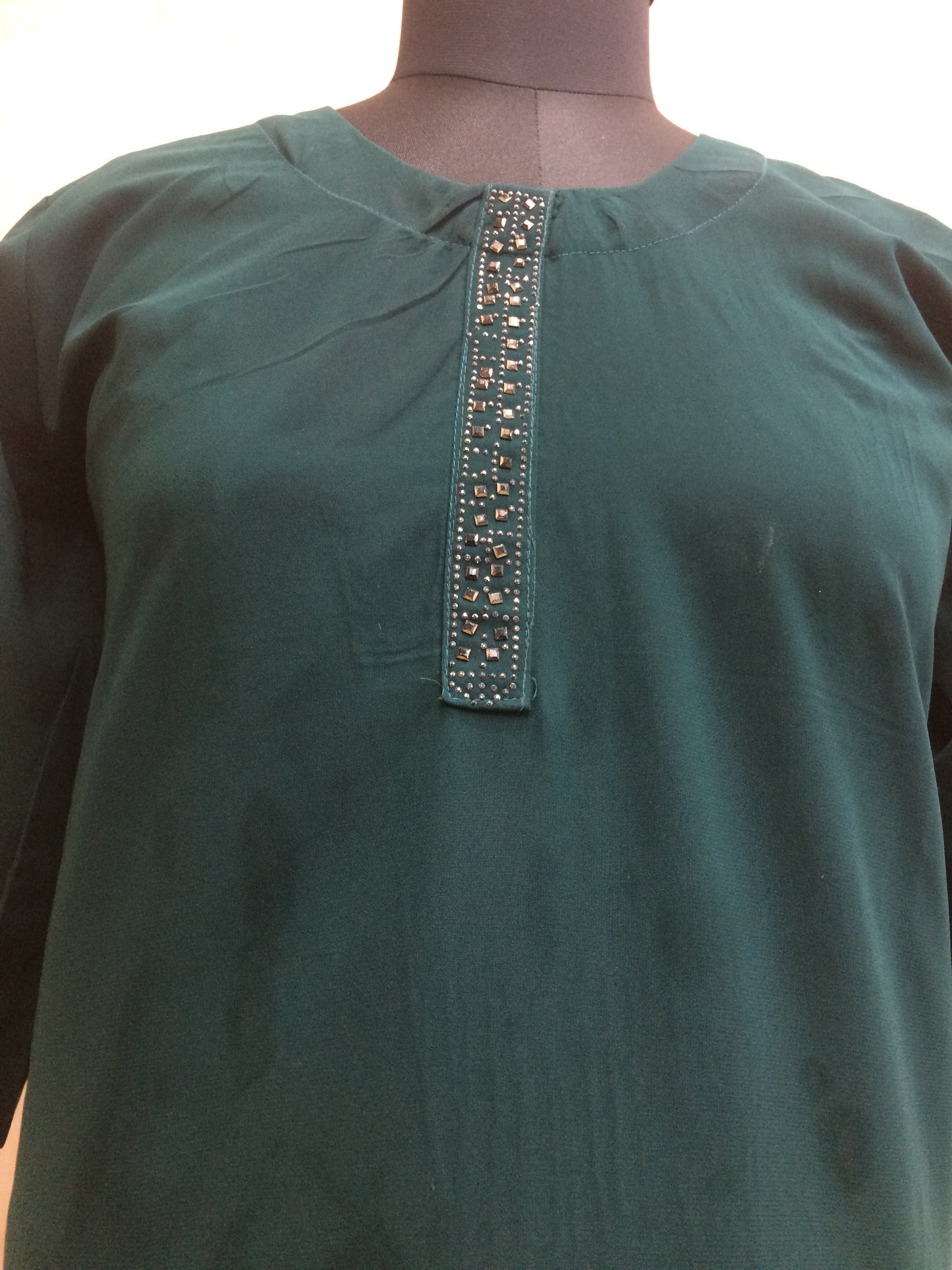 Deep Emerald Georgette Kurti with Embellished Placket