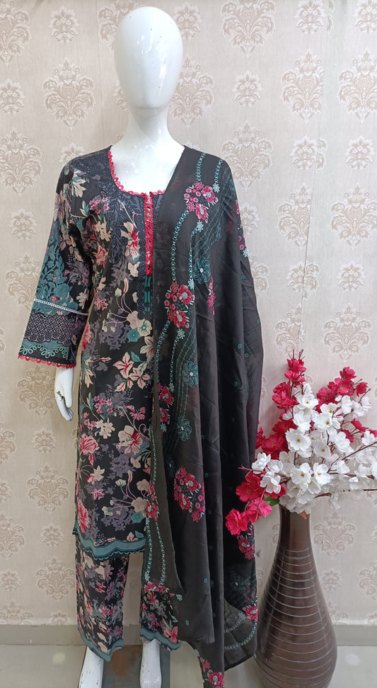 Elisa Black colour with multi colour print
