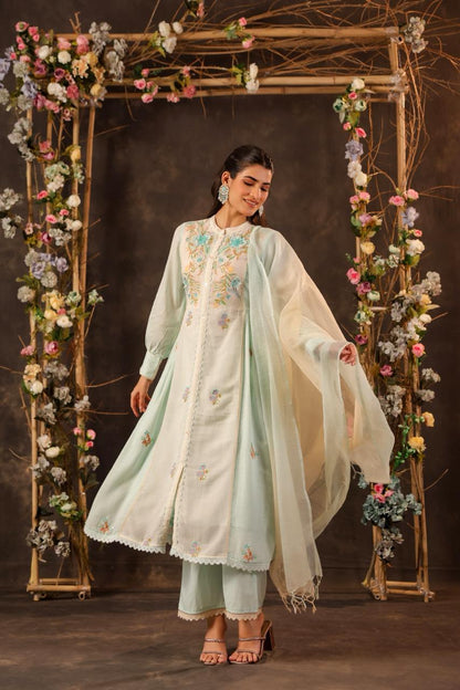 Sea Green Embroidered Front-Slit Anarkali Set
