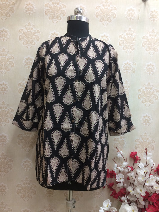Black Paisley Print Cotton Tunic