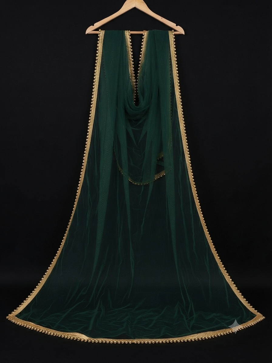 Dark Green Dupatta with Moti Lace