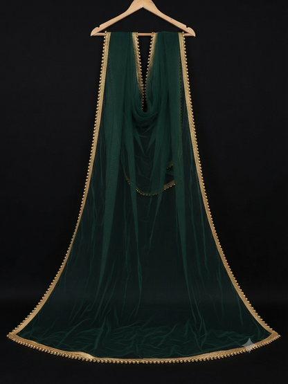 Dark Green Dupatta with Moti Lace