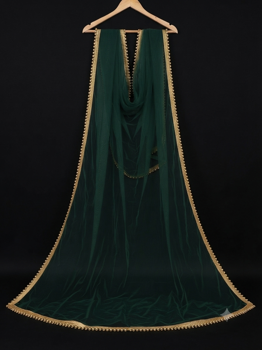 Dark Green Dupatta with Moti Lace