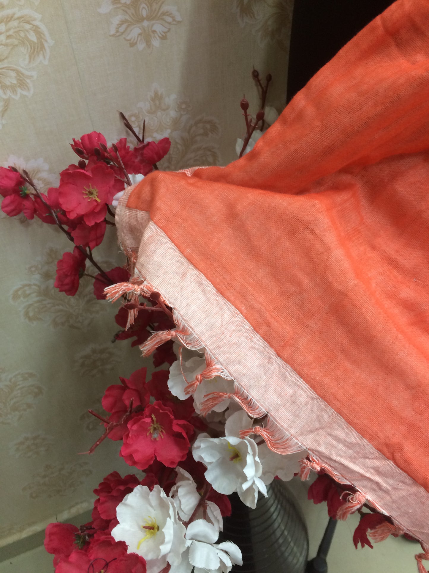 Two-Tone Cotton Dupatta in Orange and Peach Pink