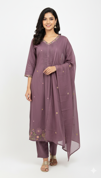 Elegant Embroidered A-line kurta pent Set