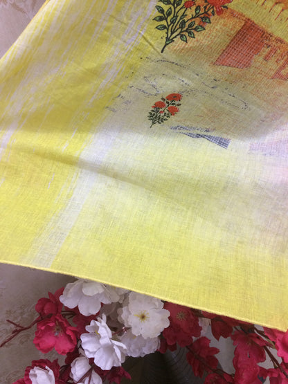 Vibrant Yellow Digital Print Cotton Dupatta for Summer