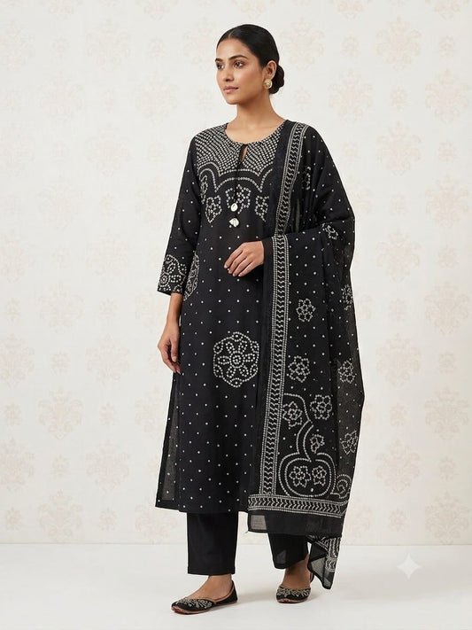 Maryam black bandhani kurta set