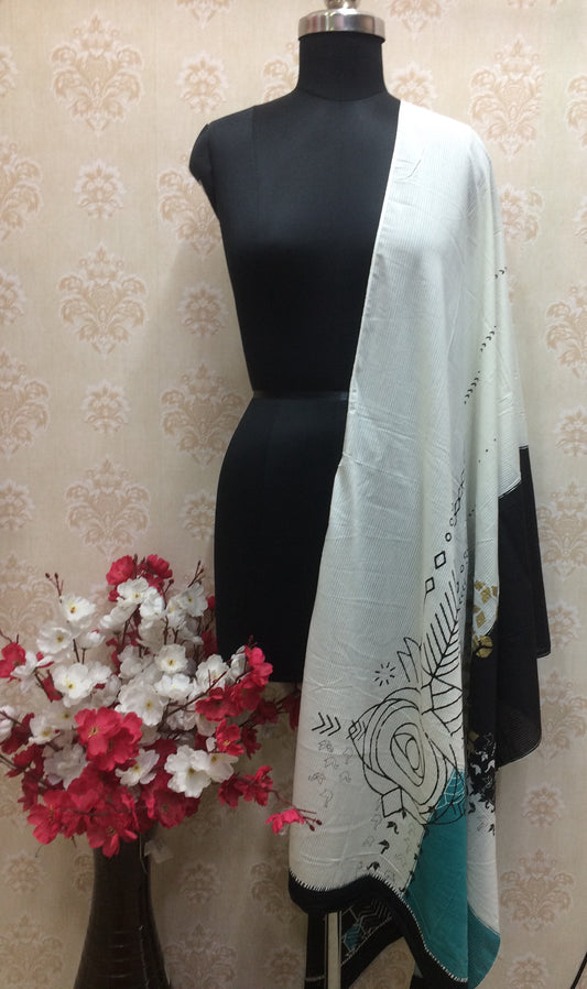 Floral & Geometric Print Cotton Dupatta white base
