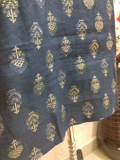 Navy Blue Gold Foil Print Kurti