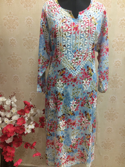 Multi floral printed Lucknowi kurti