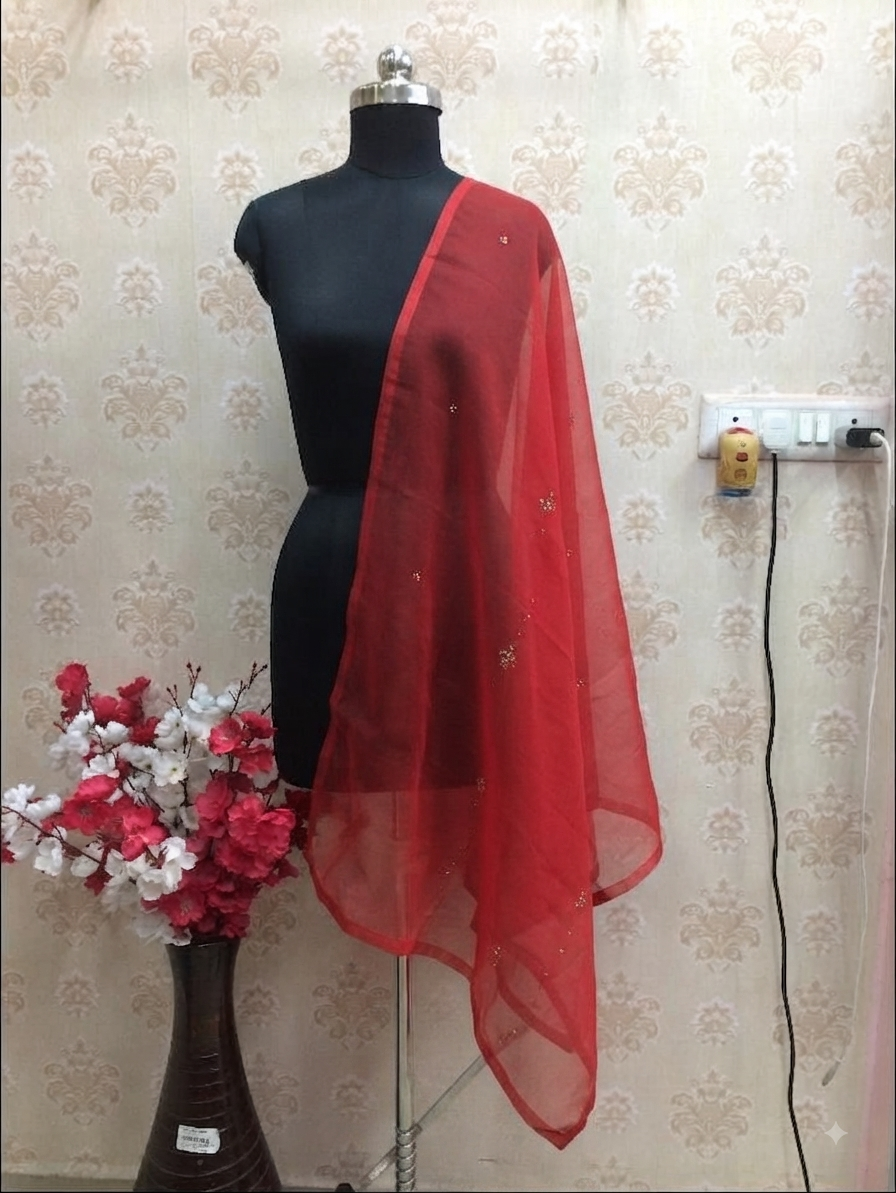 Red Organza Dupatta