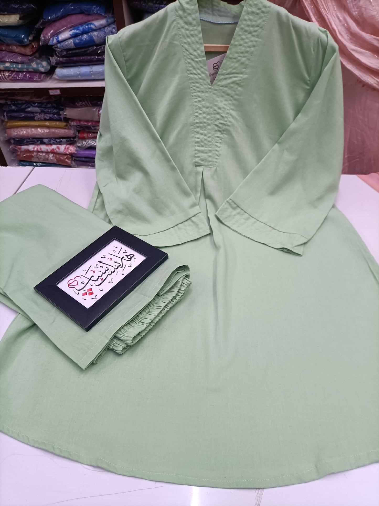 Cotton Co-ord Set - V-Neck Tunic & Wide-Leg Trousers