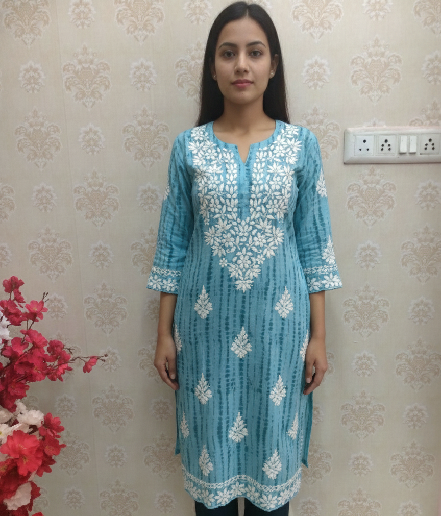 Tie dye lucknowi heavy cotton kurti