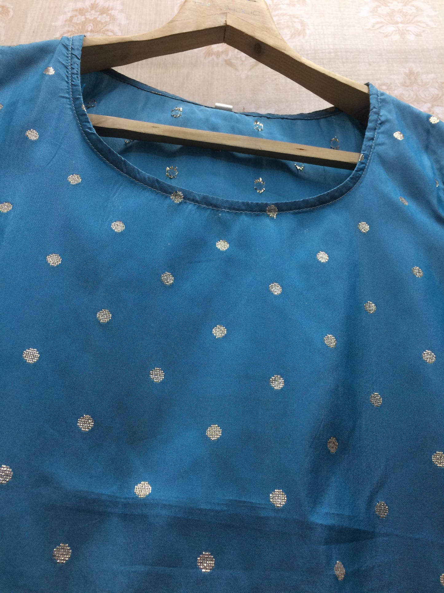 Teal Blue Art Silk Anarkali Kurti with Scattered Gold Foil Dots