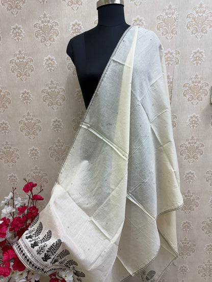 Ivory Hand-Block Printed Cotton Dupatta