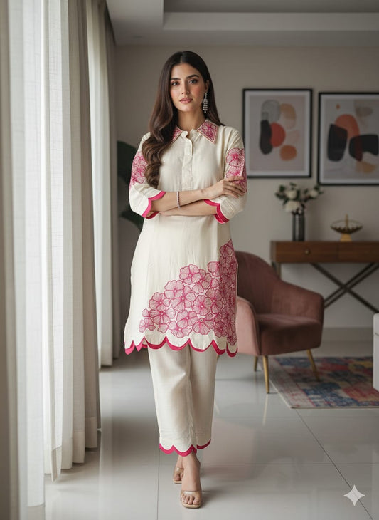 Cream and rani co-ord set