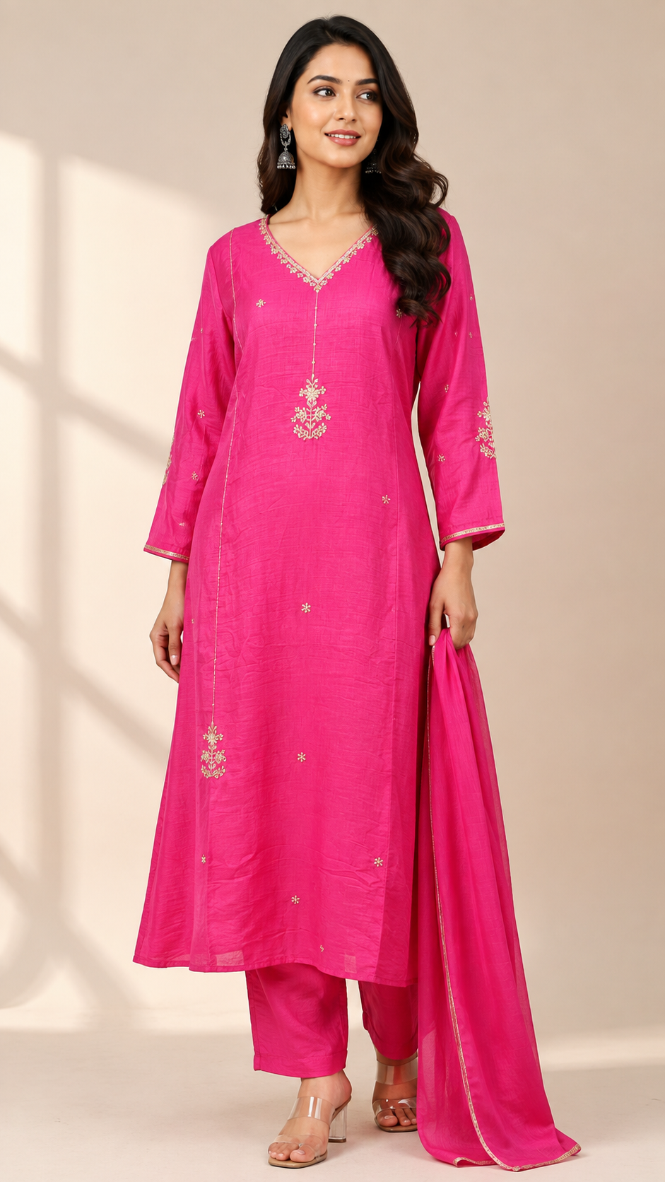 Mul Chanderi Anarkali Set