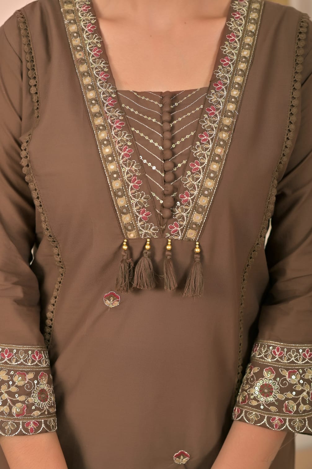 Ujma Flora Chocolate Brown Embroidered Kurta Set