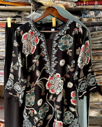 Ramsha Embroidered 3-Piece Kurta Set - Black & Teal