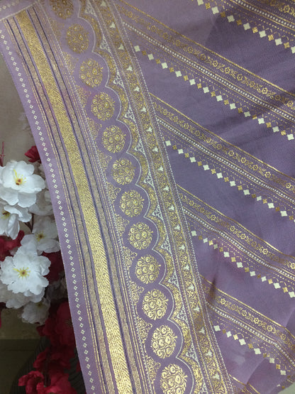 Elegant Lavender Chiffon Dupatta with Traditional Gold Foil Print