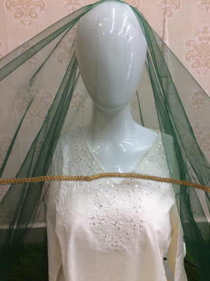Dark Green Dupatta with Golden Lace