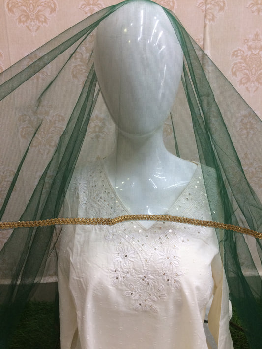 Dark Green Dupatta with Golden Lace