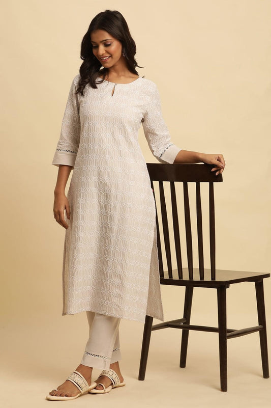 Laiyba Beige Chikankari Kurta Set