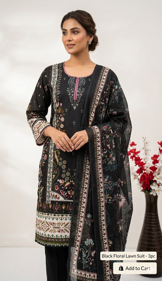 Larisa Pakistani style cotton suit blk