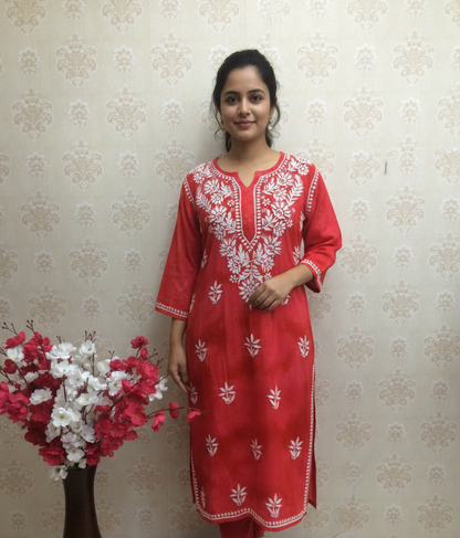 Rayon tie dye Lucknowi kurti