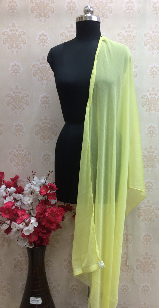 Pastel yellow chiffon dupatta with silver border