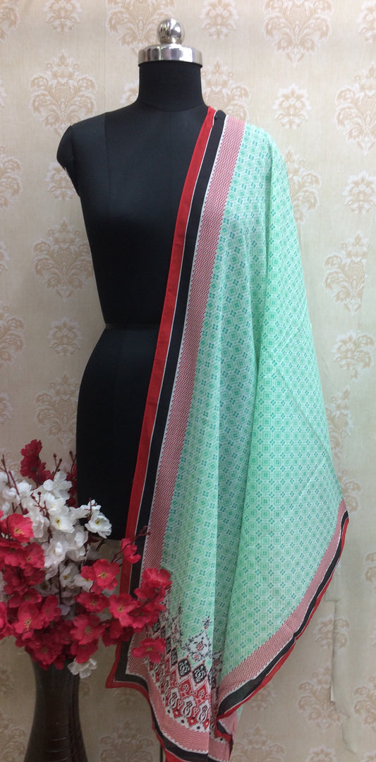 Mint Green Printed Dupatta with Geometric Border