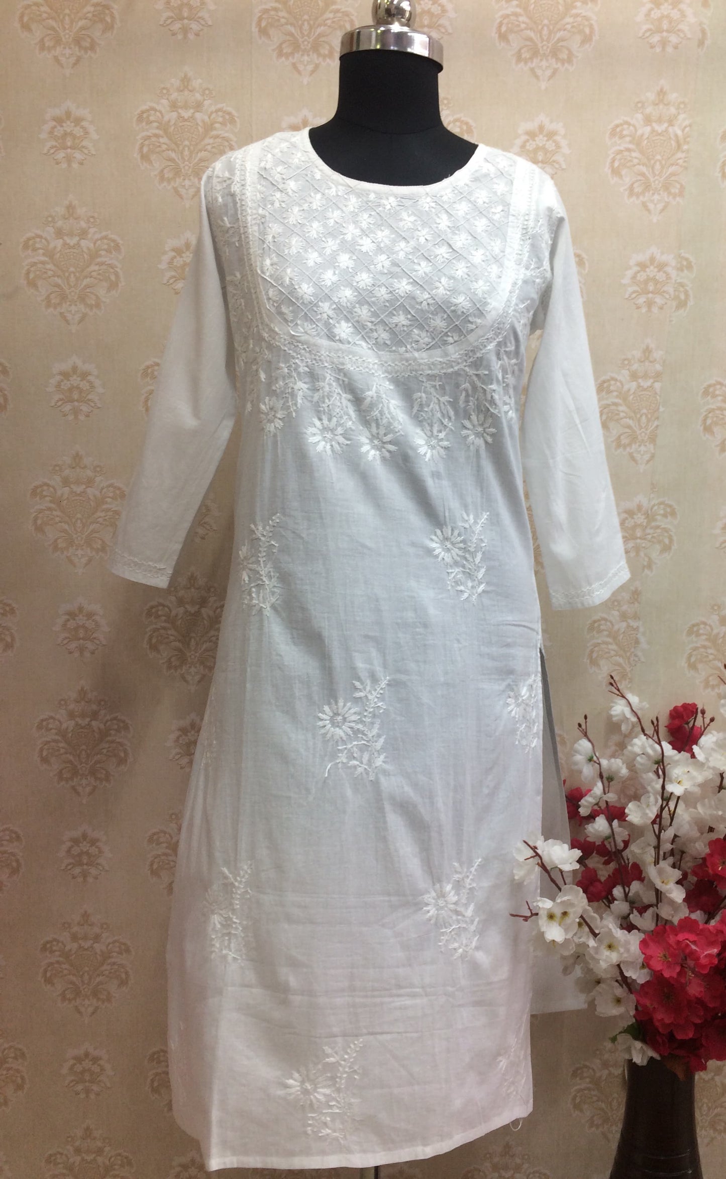 white cotton Chikankari Kurti