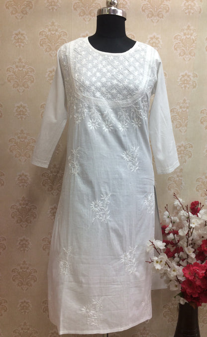 white cotton Chikankari Kurti