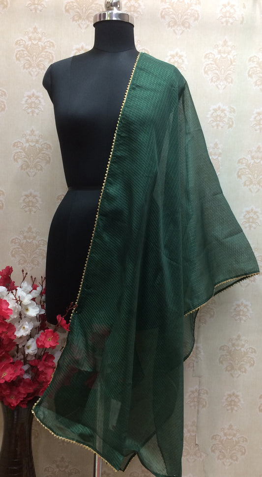 Organza bottle green dupatta with golden lace